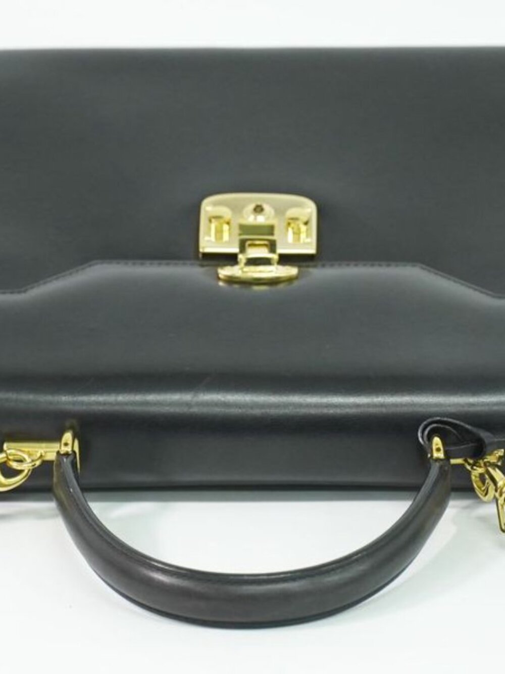 ★SOLD★ Gucci Lock 2-Way Shoulder Bag Leather Black Outside - Picture 5 of 9